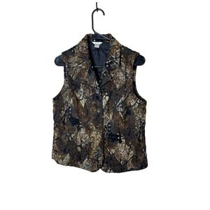 Christopher & Banks Vest M Brown‎ Black Textured Abstract Print